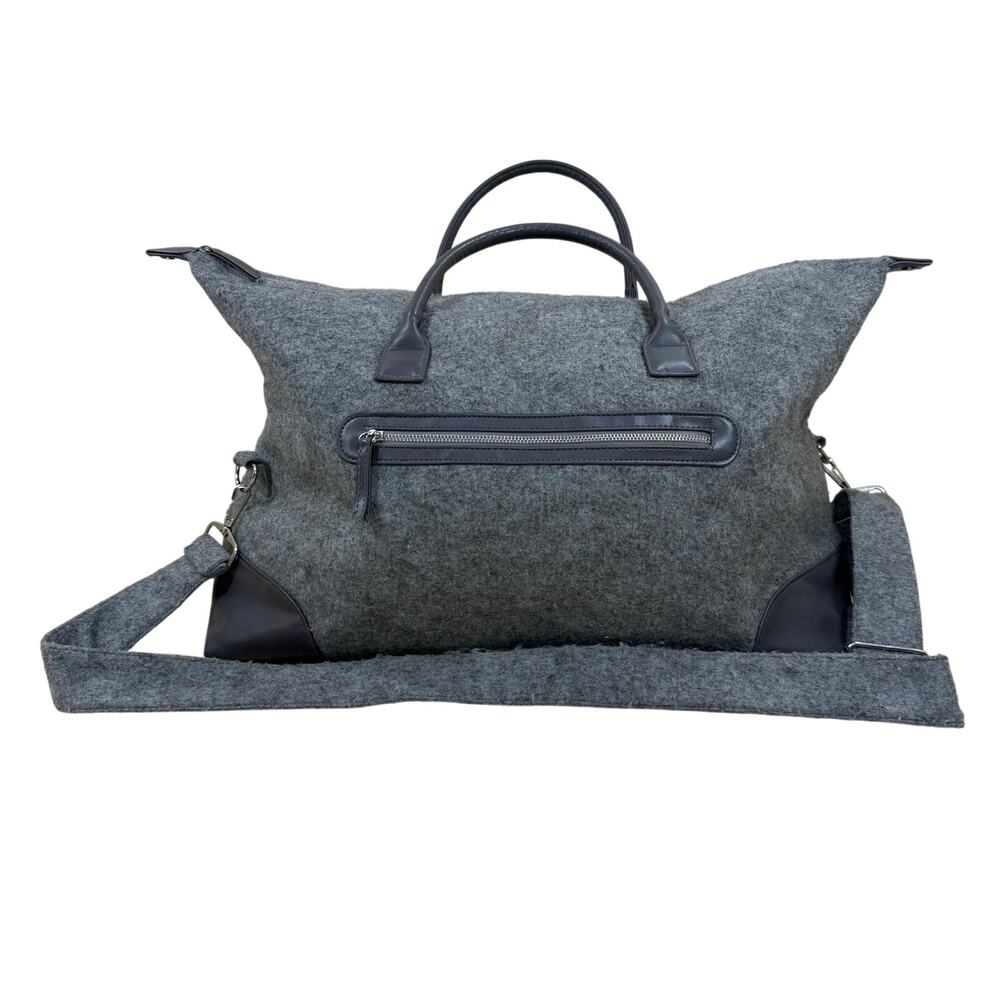 DSW Weekender Tote Bag Gray Wool Felt Faux Leather Large Crossbody Travel